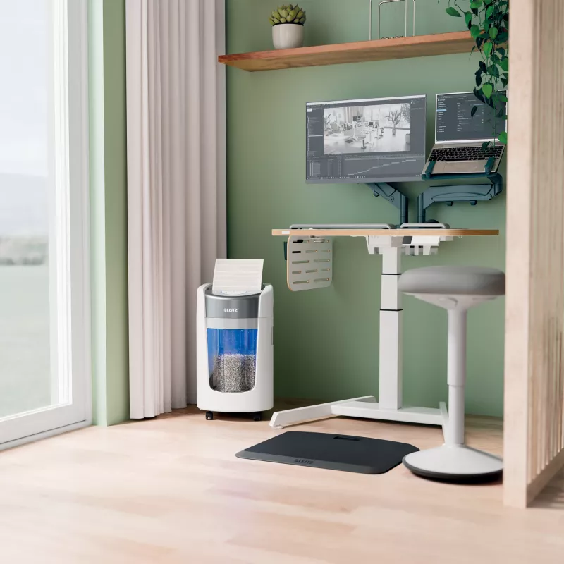 Niszczarka Leitz IQ OptiMax Home Office 225, mikrocięcie, poziom bezpieczeństwa P5, 15 l – biała