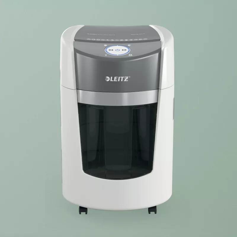 Niszczarka Leitz IQ OptiMax Small Office 350 Micro Cut, poziom bezpieczeństwa P5, 22L - biała
