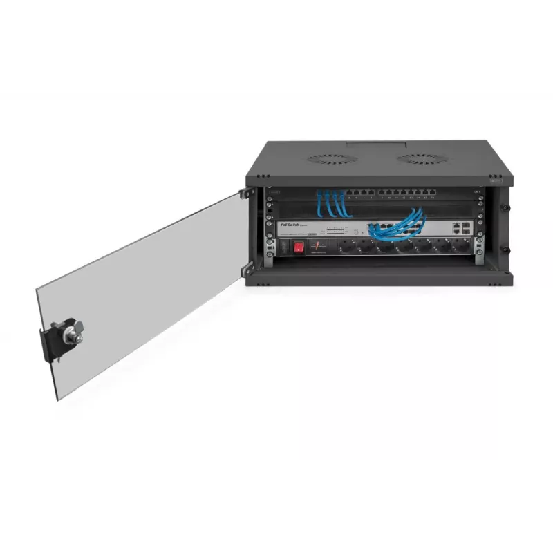 DIGITUS 4U szafka ścienna SOHO niezmontowana 241x540x400mm pełne szklane drzwi przednie czarna