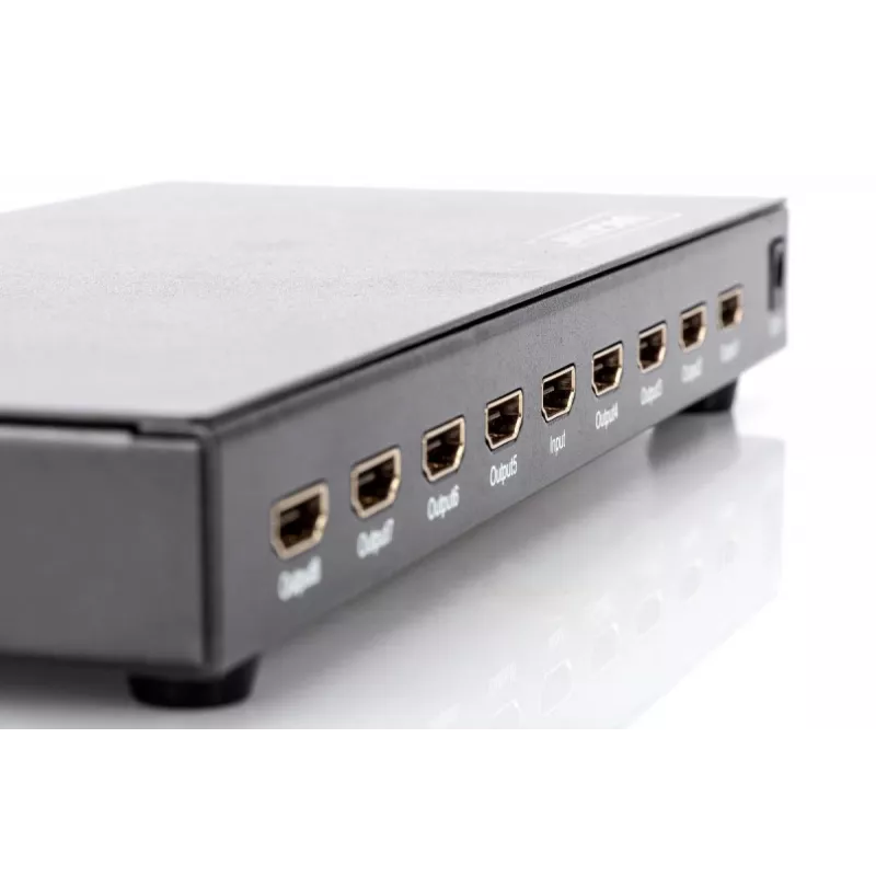 DIGITUS HDMI Splitter, 8 portów 1080p, 3D, HDMI High Speed, 2,25 GHz/225 MHz, obudowa metalowa, czarny