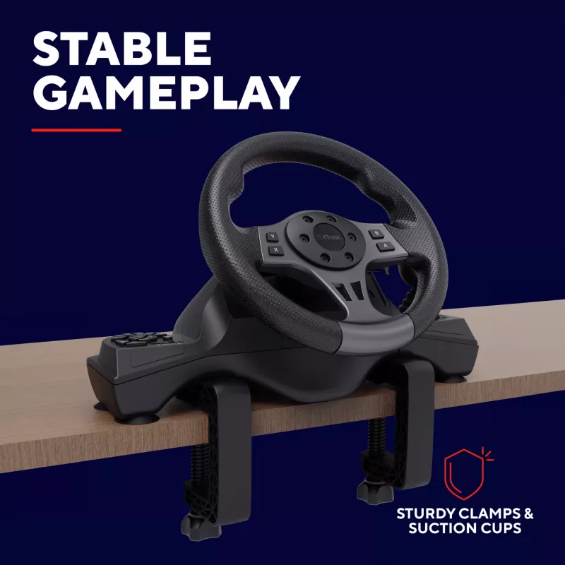 Trust GXT 289 Movi Czarny USB Steering wheel + Pedals Nintendo Switch, PlayStation 4, Xbox One S, Xbox One X, Xbox Series S, Xbox Series X