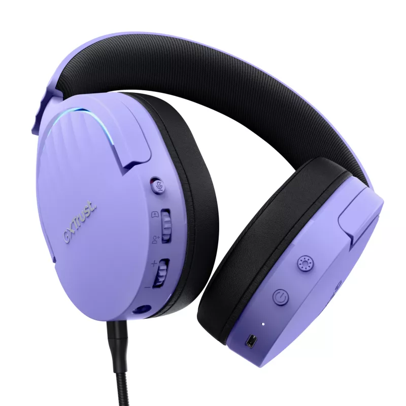 Słuchawki Trust GXT 491P FAYZO Przewodowe i Bezprzewodowe Nauszne Gaming USB Type-A Bluetooth Czarny, Fioletowy