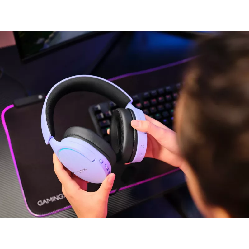 Słuchawki Trust GXT 491P FAYZO Przewodowe i Bezprzewodowe Nauszne Gaming USB Type-A Bluetooth Czarny, Fioletowy