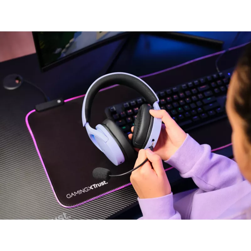 Słuchawki Trust GXT 491P FAYZO Przewodowe i Bezprzewodowe Nauszne Gaming USB Type-A Bluetooth Czarny, Fioletowy