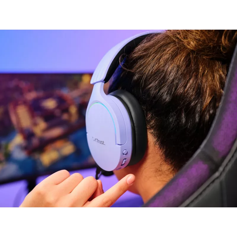 Słuchawki Trust GXT 491P FAYZO Przewodowe i Bezprzewodowe Nauszne Gaming USB Type-A Bluetooth Czarny, Fioletowy
