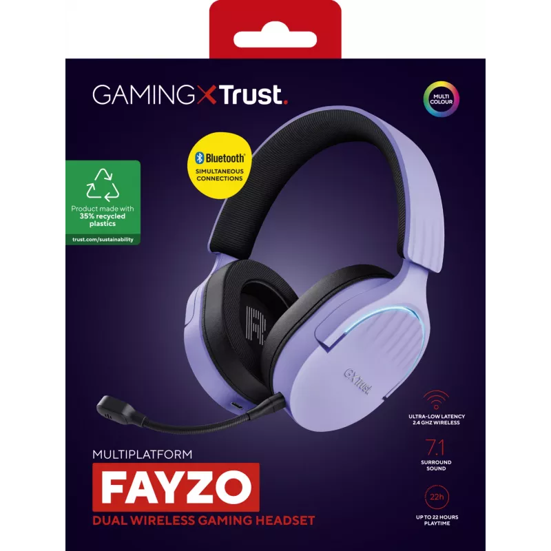 Słuchawki Trust GXT 491P FAYZO Przewodowe i Bezprzewodowe Nauszne Gaming USB Type-A Bluetooth Czarny, Fioletowy