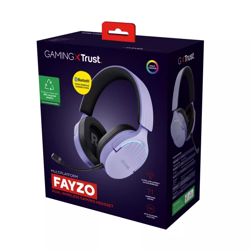 Słuchawki Trust GXT 491P FAYZO Przewodowe i Bezprzewodowe Nauszne Gaming USB Type-A Bluetooth Czarny, Fioletowy