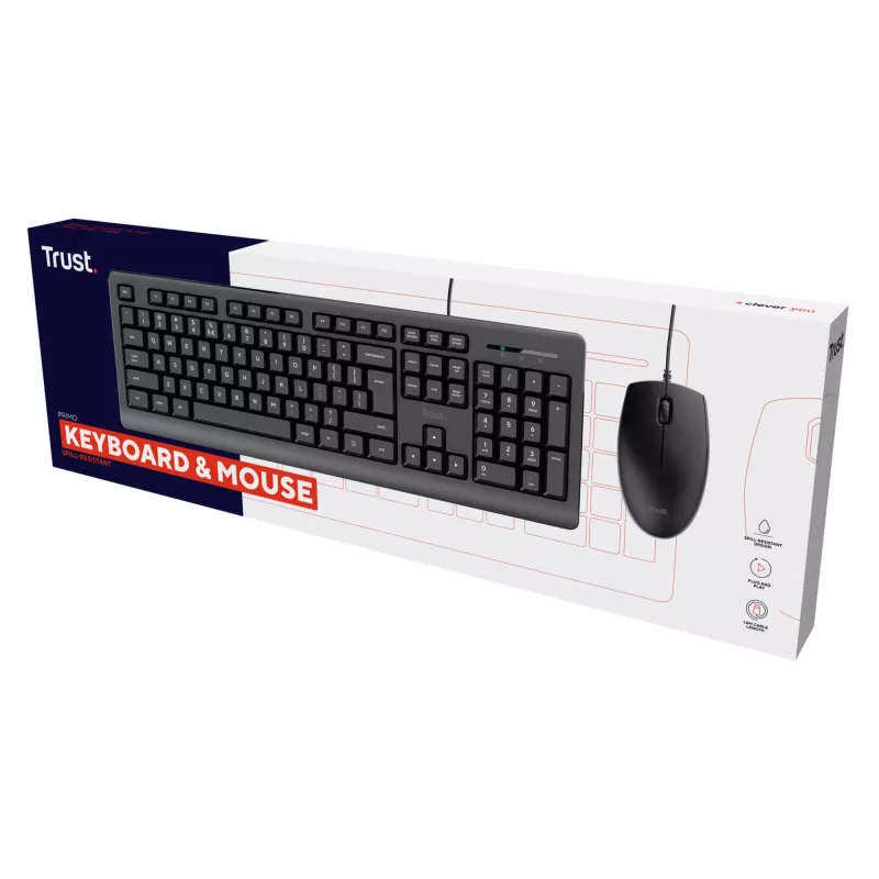 Trust Primo klawiatura Mysz w zestawie Uniwersalna USB QWERTY US English Czarny