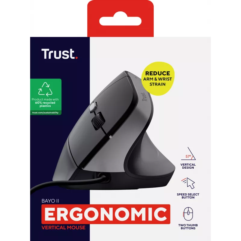 Mysz Trust Bayo II Praworęczna USB Type-A 2400 DPI