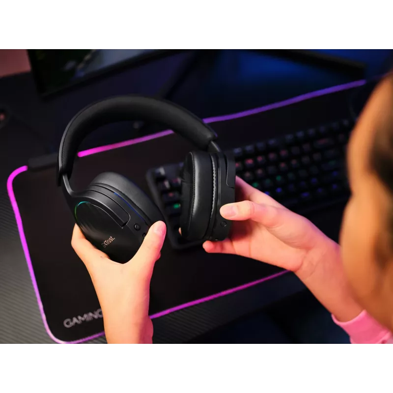 Trust GXT 491 Fayzo Zestaw słuchawkowy Przewodowy i bezprzewodowy Nagłowny Gaming USB Type-C Bluetooth Czarny