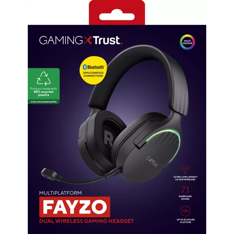 Trust GXT 491 Fayzo Zestaw słuchawkowy Przewodowy i bezprzewodowy Nagłowny Gaming USB Type-C Bluetooth Czarny