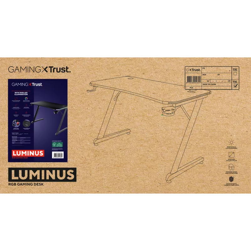 Stół prostokątny TRUST GXT 709 LUMINUS Czarny 1200x600x740 mm