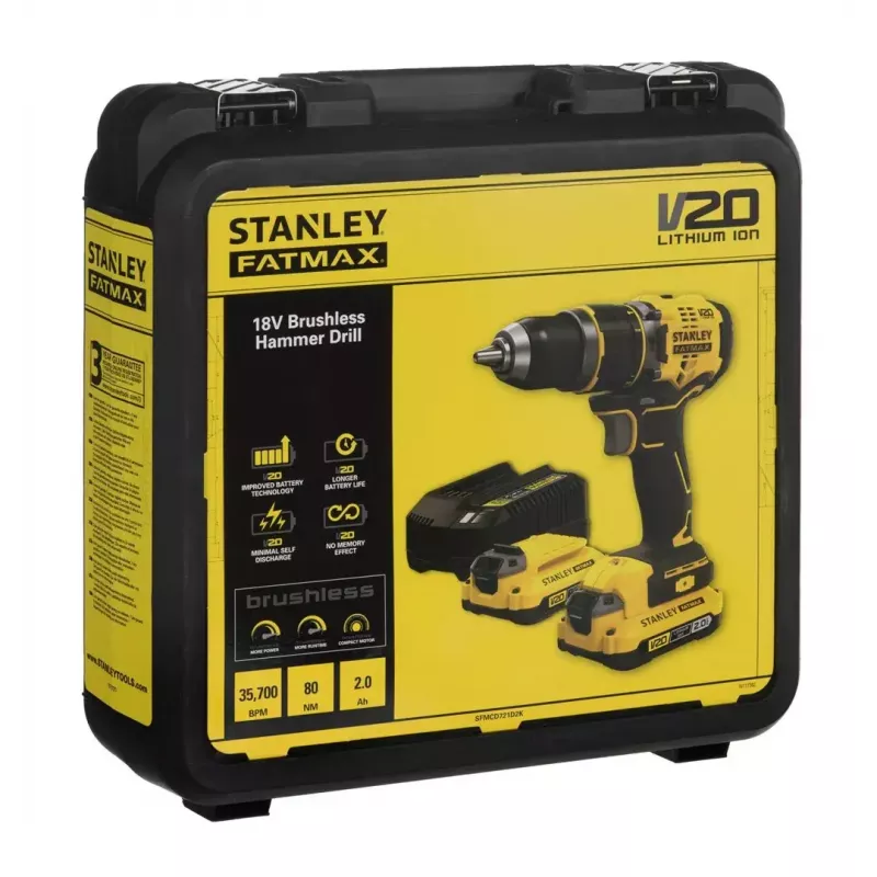 Stanley FATMAX SFMCD721D2K wiertarka akumulatorowa 18 V, 2 akumulatory 2,0 Ah, z walizką