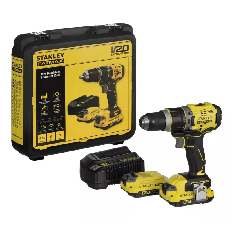 Stanley FATMAX SFMCD721D2K wiertarka akumulatorowa 18 V, 2 akumulatory 2,0 Ah, z walizką
