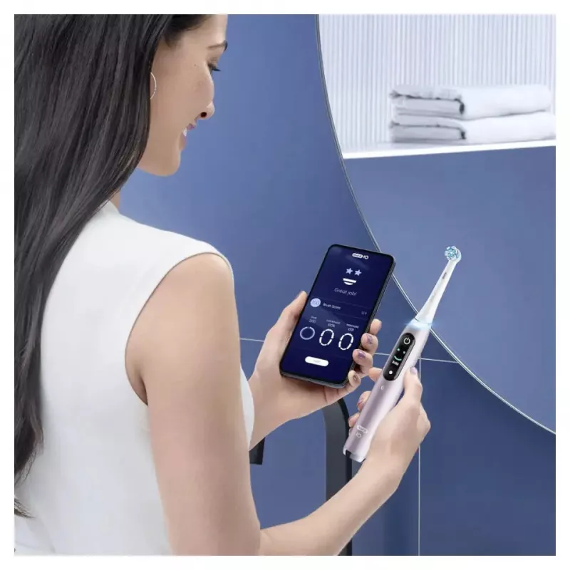 Szczoteczka elektryczna Oral-B iO 9 dla dorosłych, rotacyjna, 2 uchwyty, 2 końcówki, wbudowany akumulator, ładowanie 3 h, czarno-różowa
