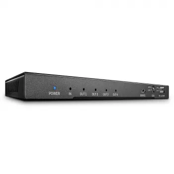 Rozdzielacz HDMI 18G Lindy z 4 portami, funkcją audio i skalowaniem w dół