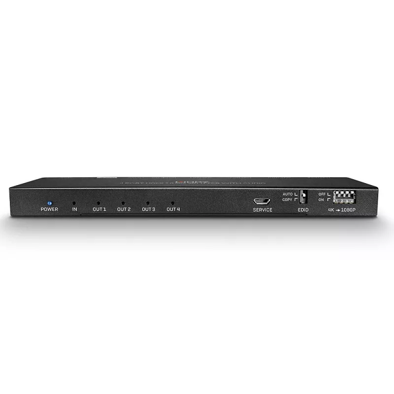 Rozdzielacz HDMI 18G Lindy z 4 portami, funkcją audio i skalowaniem w dół