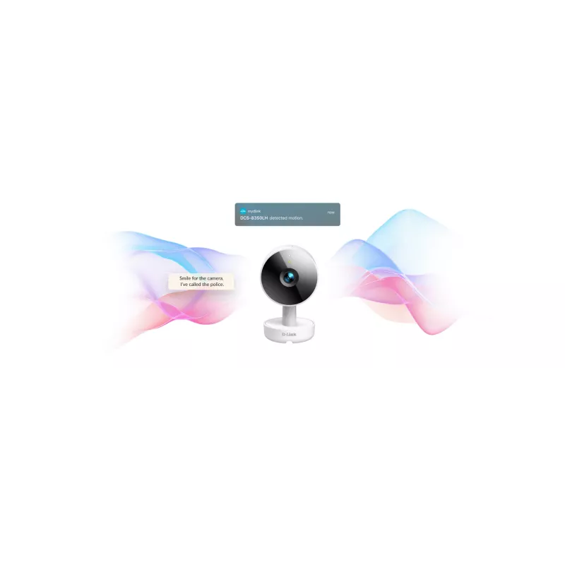 Kamera Wi-Fi D-Link 2K QHD do użytku wewnętrznego DCS-8350LH, kamera IP, wewnętrzna, przewodowa i bezprzewodowa, Amazon Alexa i Asystent Google, na biurko, biała