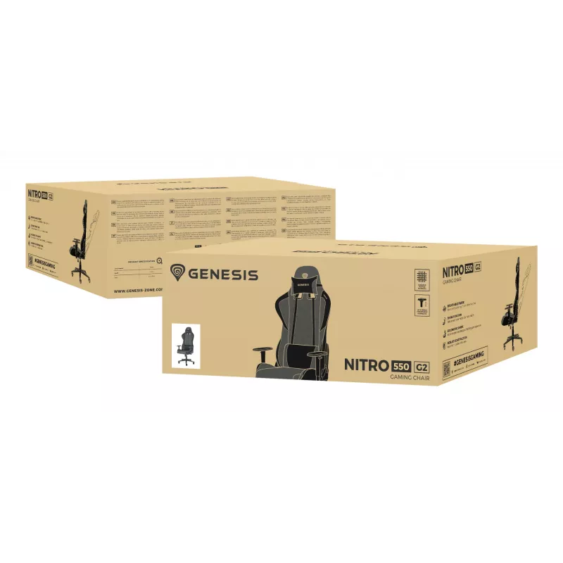 Fotel gamingowy GENESIS Nitro 550 G2 Wyściełane siedzisko Czarny, Szary