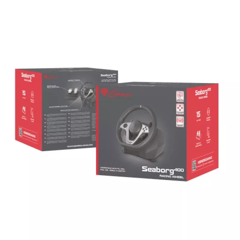 GENESIS Seaborg 400 Czarny, srebrny USB Kierownica + pedały Nintendo Switch, PC, PlayStation 4, Playstation 3, Xbox 360, Xbox One, Xbox One S, Xbox One X