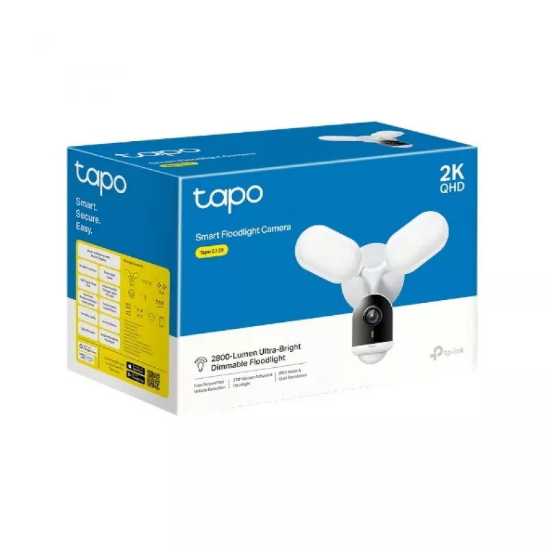 TP-Link Smart Floodlight Camera, kamera IP, zewnętrzna, przewodowa i bezprzewodowa, 2800 lm, 5000 K, ścienna
