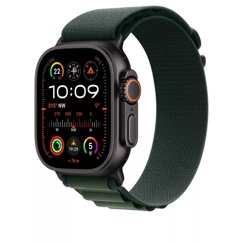 Pasek Apple 49 mm ciemnozielony Alpine Loop Small z wykończeniem z czarnego tytanu