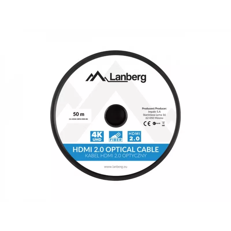 Kabel LANBERG HDMI - M/m v2.0 Kabel optyczny 50 m czarny Aoc