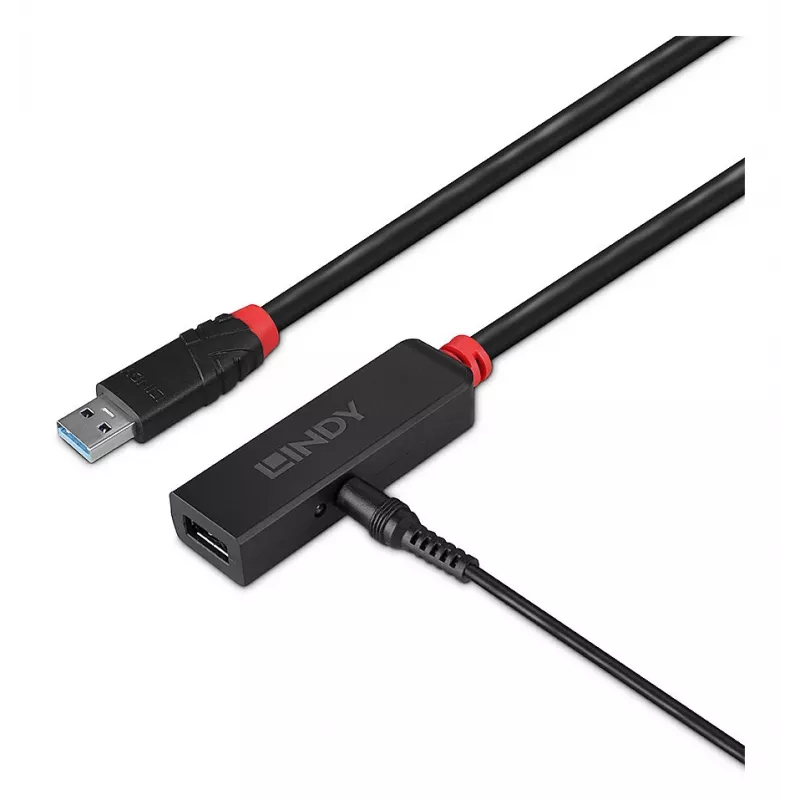 Lindy 5m USB 3.0 Active Extension cienki, USB 3.2 Gen 1 (3.1 Gen 1) Type-C, USB 3.2 Gen 1 (3.1 Gen 1) Type-C, 5000 Mbit/s, Czarny, Akrylonitryl-butadien-styren (ABS), Okrągły kabel