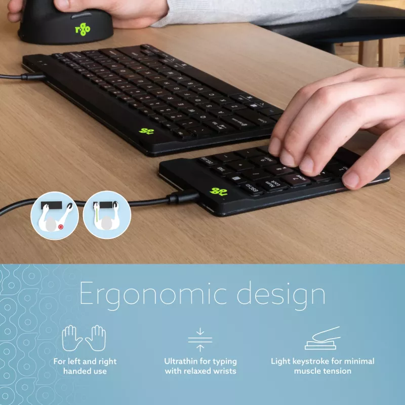 R-Go Tools Numeric keypad R-Go Numpad Break, ergonomiczna klawiatura numeryczna z oprogramowaniem do przerw, przewodowa, czarna