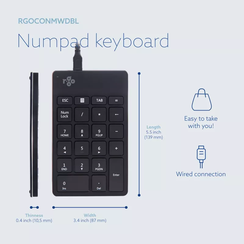 R-Go Tools Numeric keypad R-Go Numpad Break, ergonomiczna klawiatura numeryczna z oprogramowaniem do przerw, przewodowa, czarna