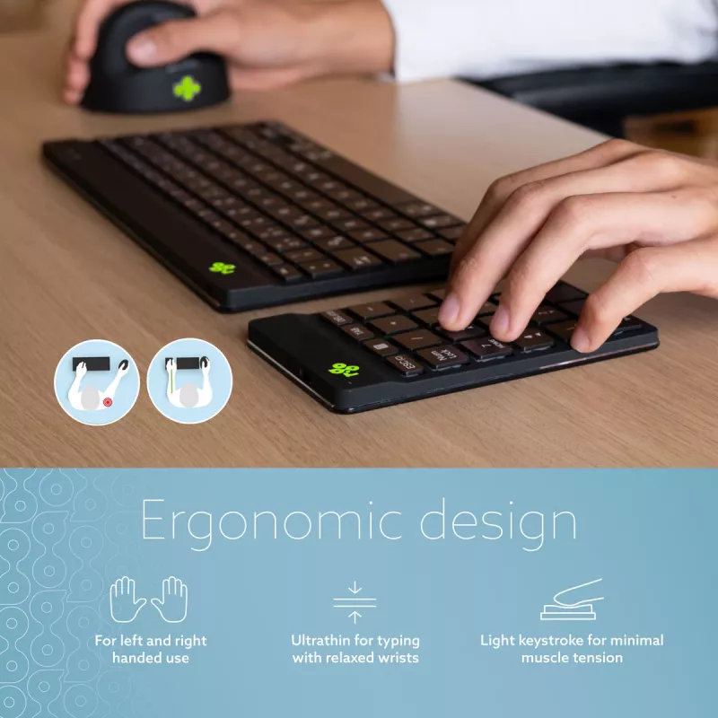 R-Go Tools Klawiatura numeryczna R-Go Numpad Break, ergonomiczna klawiatura numeryczna z oprogramowaniem przypominającym o przerwach, bluetooth, czarna