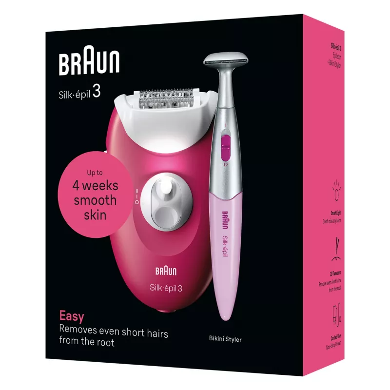 Epilator Braun Silk-épil 3 SE3-202, 20 pęset, zasilany sieciowo, Berry