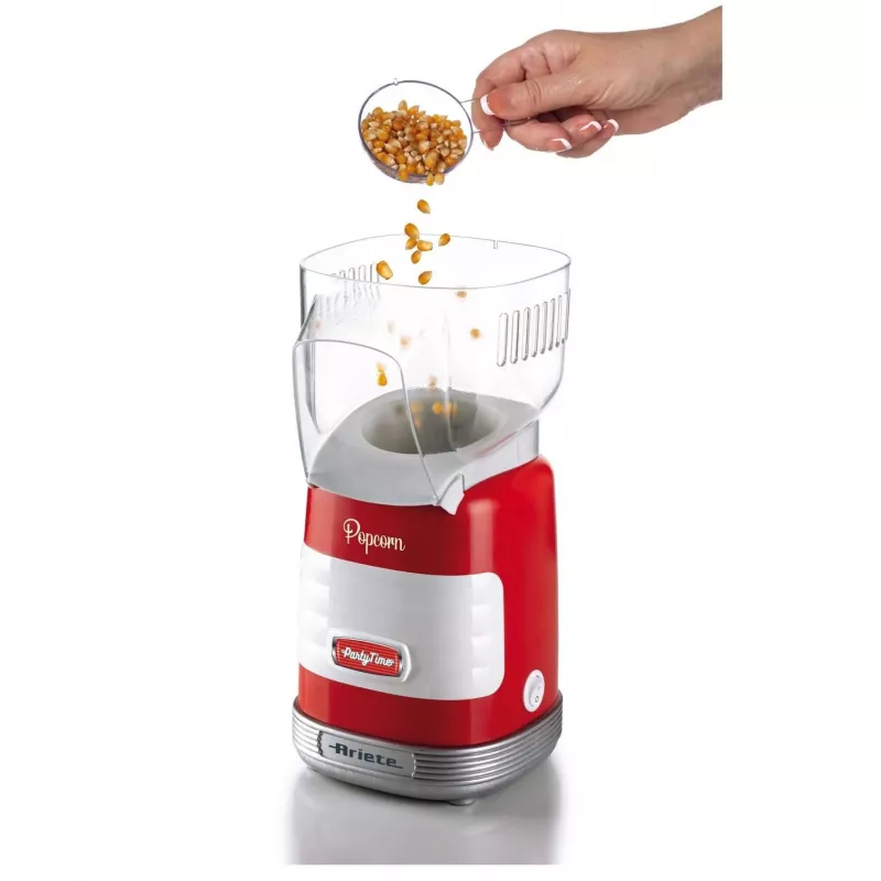 Ariete 2956, Pop Corn Party Time, Maszyna do popcornu, Wytwarza 60 g popcornu w 2 minuty gorącym powietrzem, Bez tłuszczu, 1000 W, Czerwony