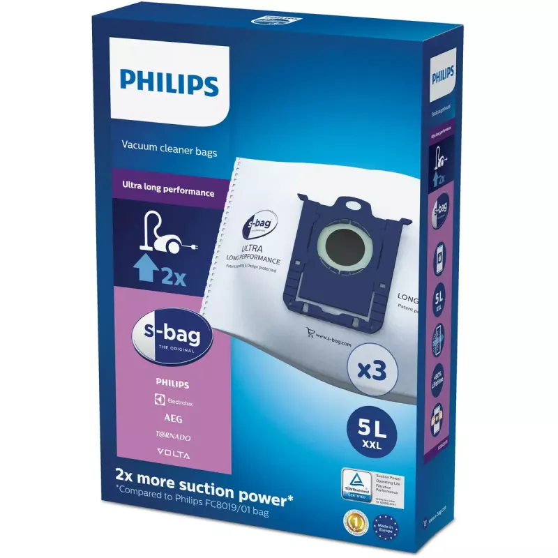 Worki do odkurzacza Philips s‑bag FC8027/01 — syntetyczne 5 L, 5-warstwowe, 3 szt.