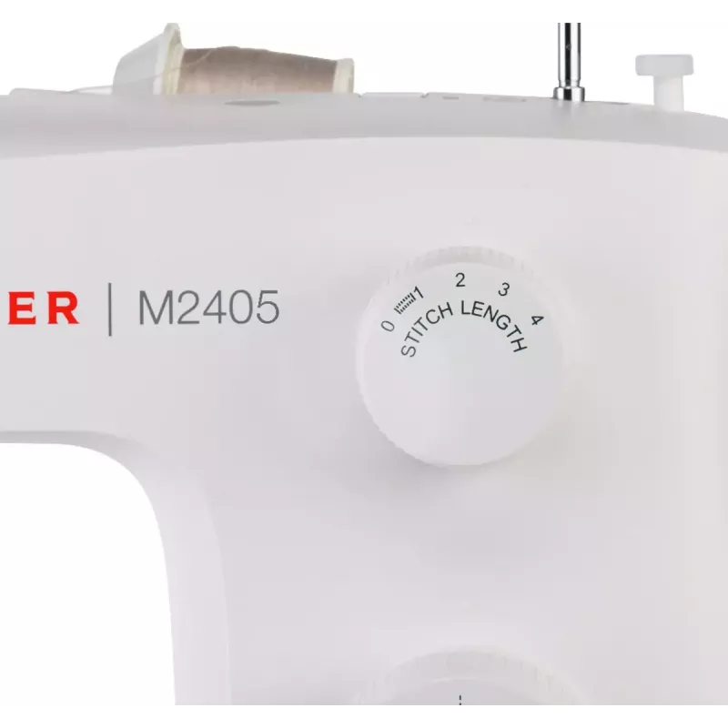 Półautomatyczna maszyna do szycia SINGER M2405 — mechaniczna, 11 programów, 8 wzorów ściegów, 70W, biała
