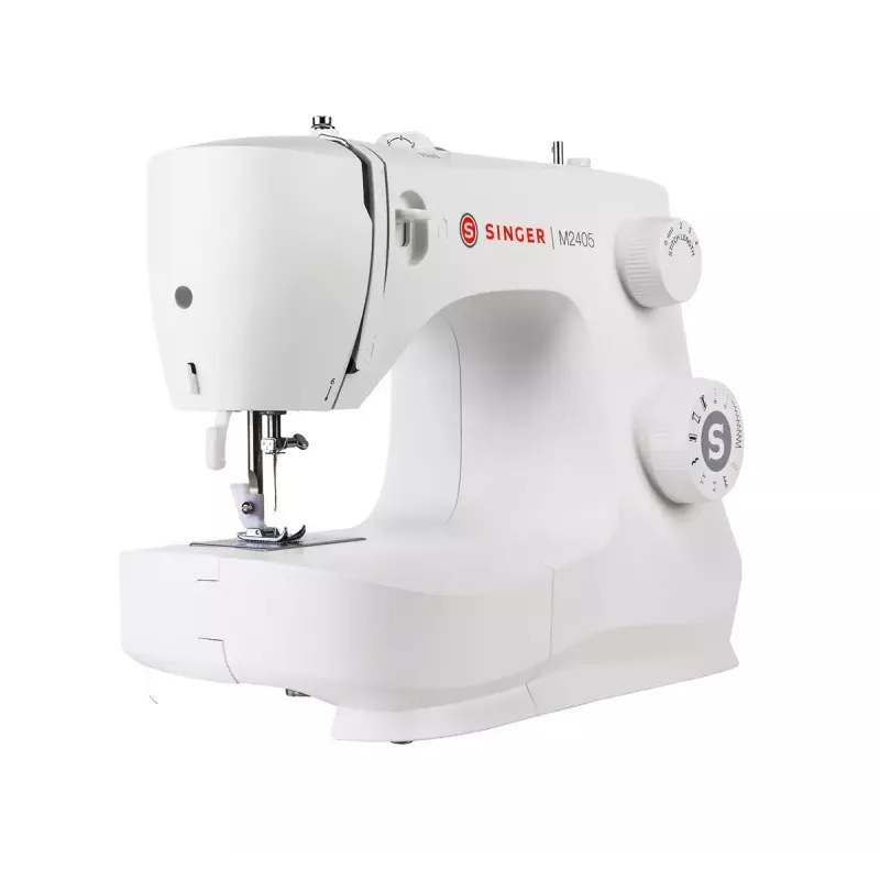 Półautomatyczna maszyna do szycia SINGER M2405 — mechaniczna, 11 programów, 8 wzorów ściegów, 70W, biała