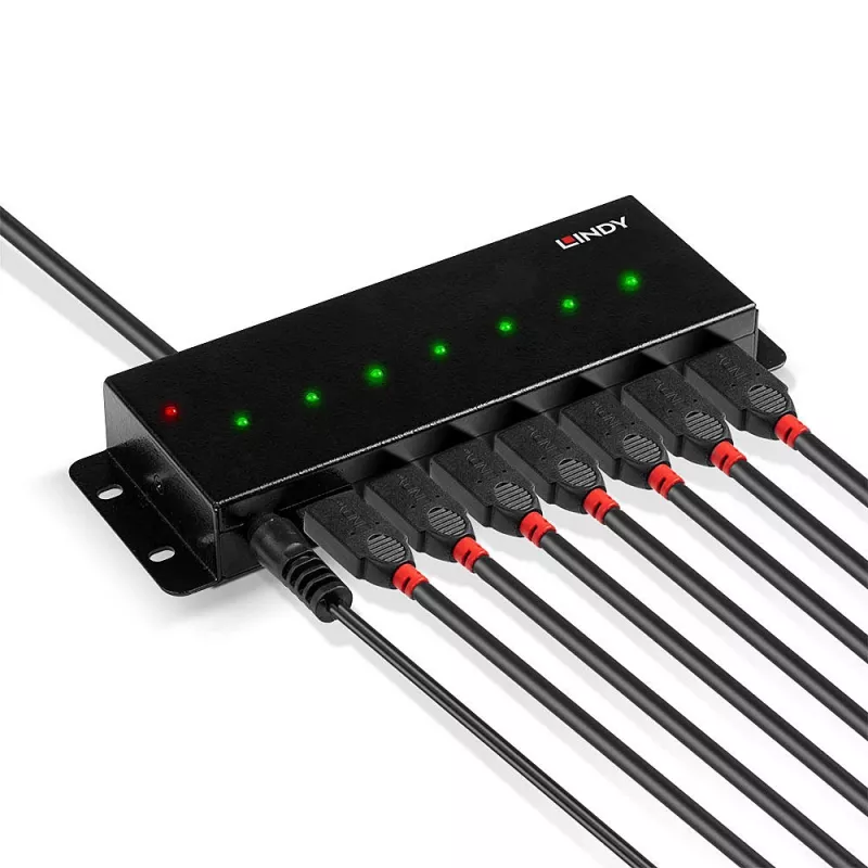 Lindy 7 Port USB 2.0 Metal Hub, USB 2.0 Type-B, USB 2.0, 480 Mbit/s, czarny, metal, 1.8 m