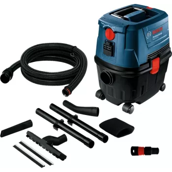 Odkurzacz cylindryczny Bosch GAS 15 PS Professional — na sucho, 1100 W, worek na kurz 15 l, zbiornik na ciecz 8 l, 270 mbar