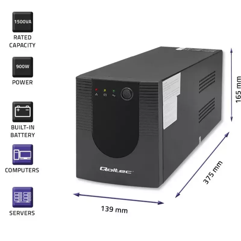 Qoltec UPS 53776 Line-Interactive 1.5 kVA 900 W 4 gniazda AC