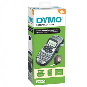 DYMO LetraTag LT-100H Przenośna Drukarka Etykiet | Drukarka Etykiet z Klawiaturą ABC i Łatwym w Obsłudze 13-Znakowym Wyświetlaczem LCD | do Domu lub Biura | Srebrna