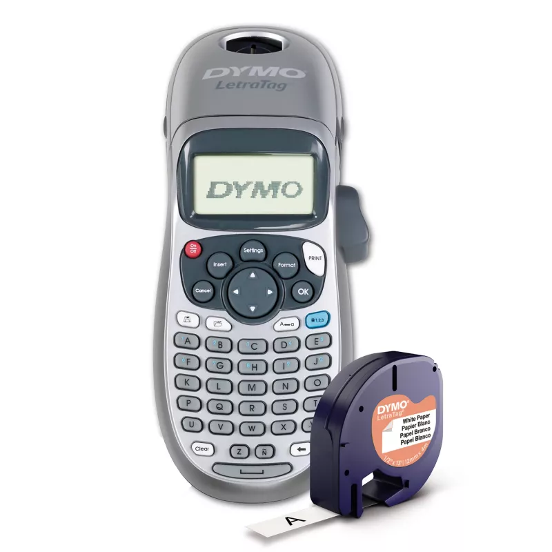 DYMO LetraTag LT-100H Przenośna Drukarka Etykiet | Drukarka Etykiet z Klawiaturą ABC i Łatwym w Obsłudze 13-Znakowym Wyświetlaczem LCD | do Domu lub Biura | Srebrna