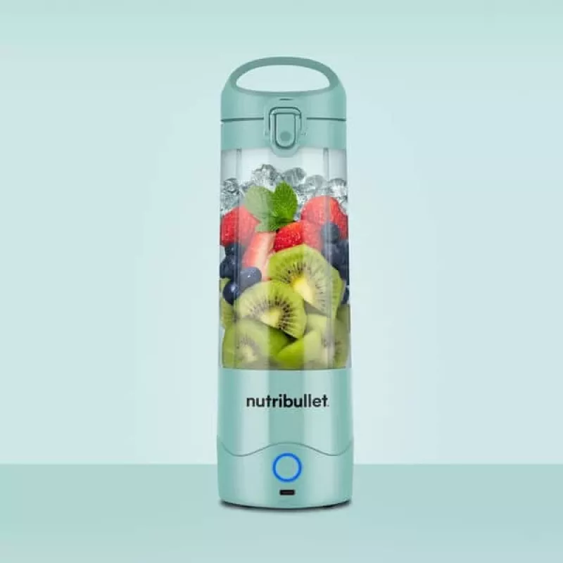 Sport blender NUTRIBULLET Portable 0,475 L niebieski, zasilany bateriami, pojemnik Tritan, ostrza ze stali nierdzewnej