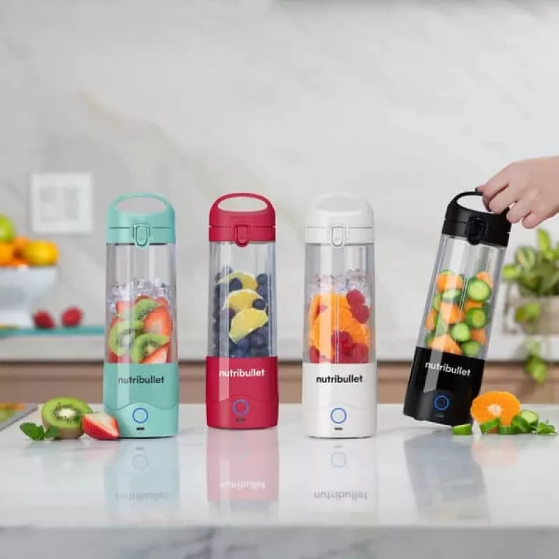 Sport blender NUTRIBULLET Portable 0,475 L niebieski, zasilany bateriami, pojemnik Tritan, ostrza ze stali nierdzewnej