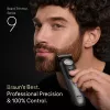Braun BeardTrimmer 9 BT9560 trymer do brody Zasilany bateriami 52 2 cm Na mokro i sucho Czarny, Srebrny