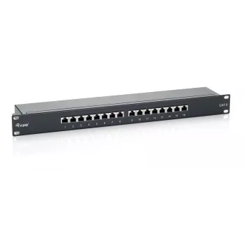 Equip 16-portowy ekranowany panel krosowy kat. 6, czarny, RJ-45, złoto, Cat6, montaż w szafie rack, 1U, czarny