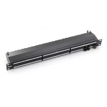 Equip 24-portowy ekranowany panel krosowy Cat.6A, czarny, RJ-45, złocone styki, Cat6a, montaż w szafie rack, 1U, czarny
