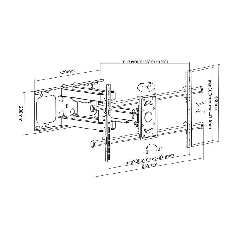 Uchwyt ścienny Equip 37-90 cali z funkcją pochylania/obrotu, 200 x 200 mm, 816 x 410 mm, -15 - 5°, -60 - 60°, stal, czarny
