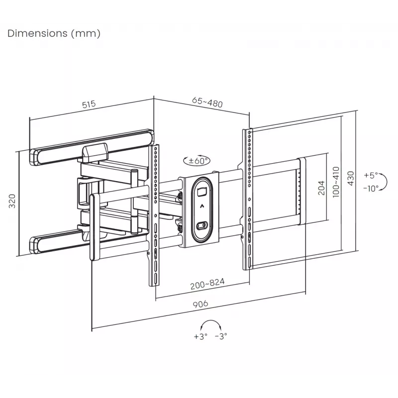 Equip 43–100 cali uchwyt pełnozakresowy do montażu telewizora, 200 x 200 mm, 800 x 400 mm, -10–5°, -60–60°, plastik, stal nierdzewna, czarny