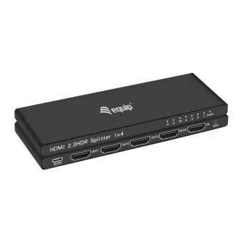 Equip Ultra cienki 4-Port HDMI 2.0 Splitter, HDMI, 4x HDMI, 3840 x 2160 pikseli, Czarny, Aluminium, 4K Ultra HD
