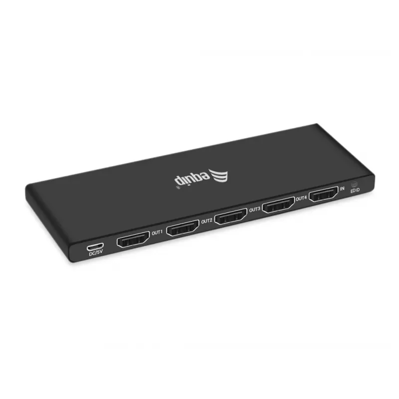 Equip Ultra cienki 4-Port HDMI 2.0 Splitter, HDMI, 4x HDMI, 3840 x 2160 pikseli, Czarny, Aluminium, 4K Ultra HD